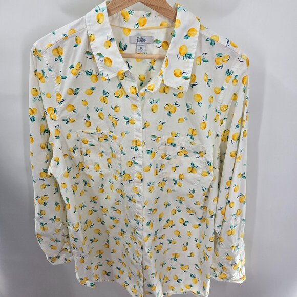 Croft and Barrow White Lemon Button Down Roll Tab Long Sleeved Shirt Size 1x - Picture 1 of 15